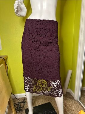 NWT Bar III Burgundy Floral ‘Lace’ Midi Skirt